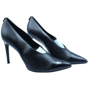 Calvin Klein Saydee 9 Black Leather Stiletto Heels Pumps Pointed Patent Cap Toe
